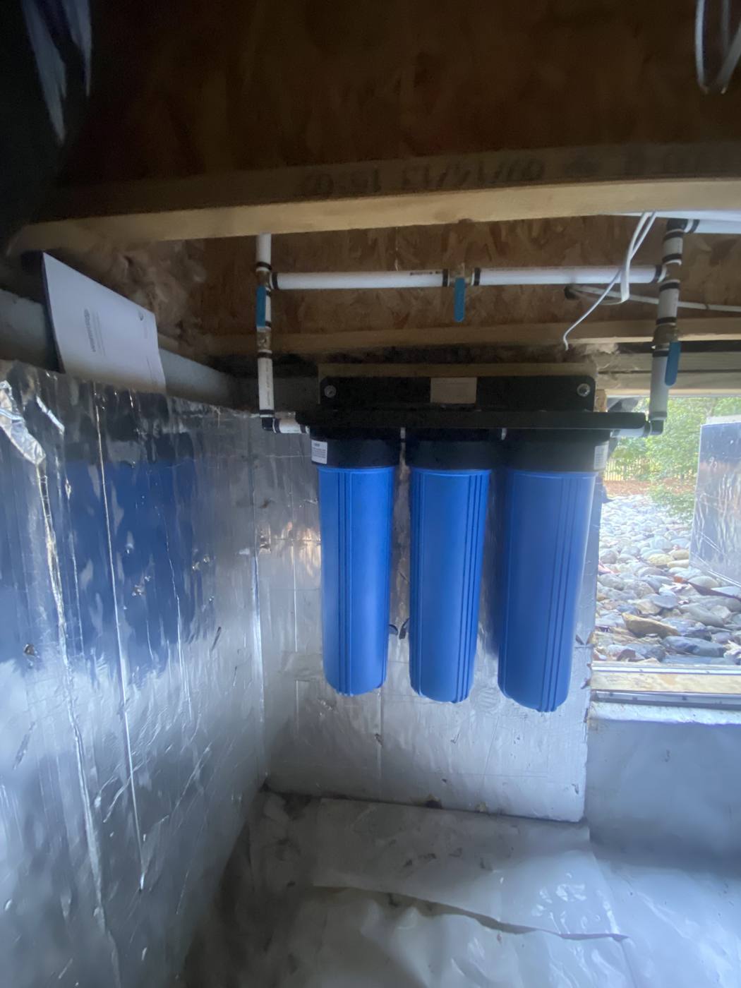 Whole-house three-stage water filtration system installed by On Point Plumbing and Filtration in Moore County NC